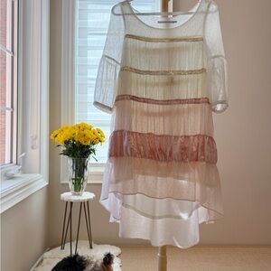 Super Soft! Fairy Sheer Layered Dress with Pink and Cream Stripes